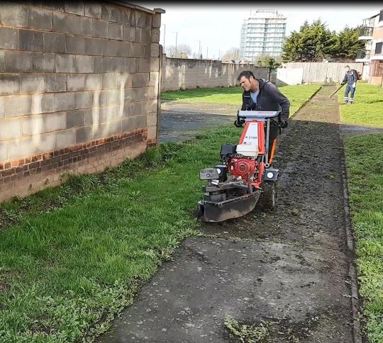 Path edging with weed brush machine cuts time and effort by 80% (read more here.......) - Cover Image